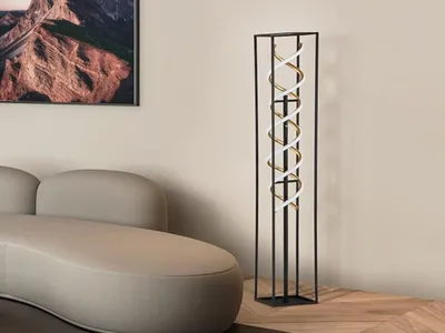 Produktbild von Ausgefallene LED Stehleuchte Schwarz Gold 135cm dimmbar & Lichtfarbe einstellbar