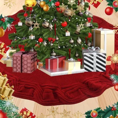 Weihnachtsbaumdecke 80 cm - Rot - Gestrickt - Rund - Dekoration - Weihnachtsbaumrock für romantische Atmosphäre - Baumrock