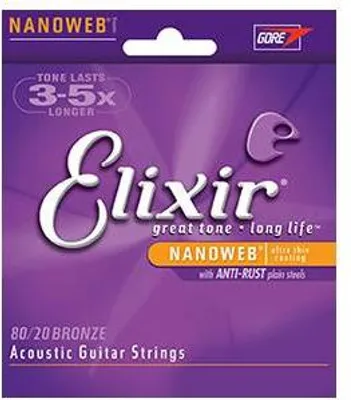 Packaging for Elixir Nanoweb acoustic guitar strings.