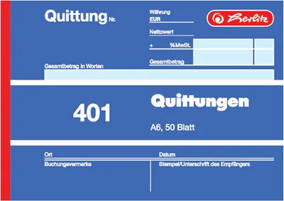 Produktbild von Herlitz 886606  Quittungsblock 401, A6 quer, 50 Blatt