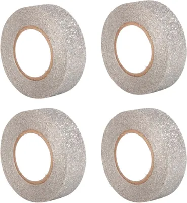 Produktbild von 4 Dekobander mit Glitzer 5 m x 1,5 cm - silber