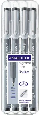 Immagine prodotto di STAEDTLER Pigment Liner 308, pennarello a punta fine – nero, confezione da 4