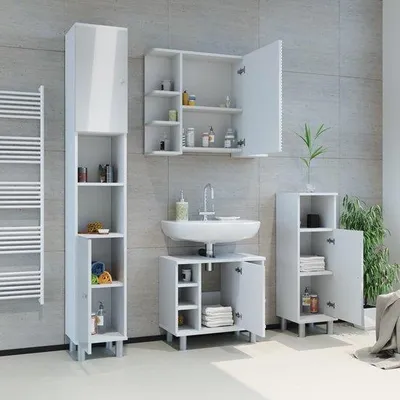 Obrázek produktu pro Bílá koupelnová skříňka s vysokým leskem a úložným prostorem, rozměry 30 x 95 cm