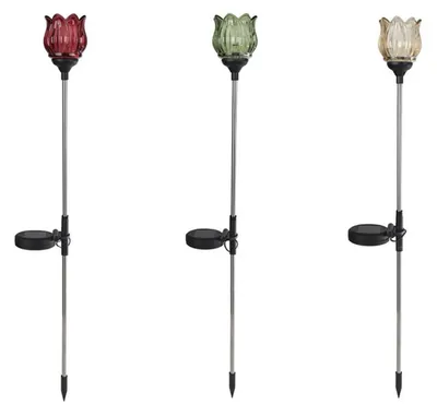 Image de Lampe solaire LED pour jardin, verre tulipe 9 x 9 x 79 cm