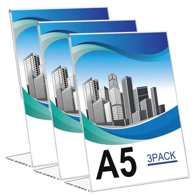3er-Set A5 Tischaufsteller, Acryl, L-Form, transparent