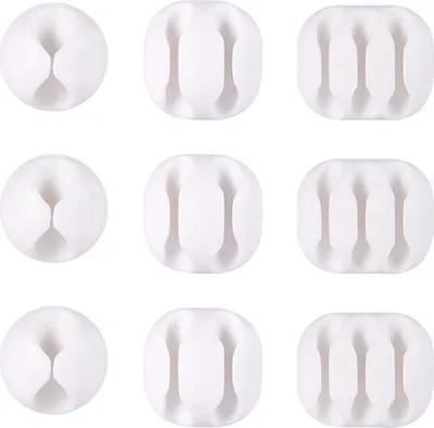 Image de INF, Clips en silicone pour câbles, lot de 9, organisateur de câbles, blanc