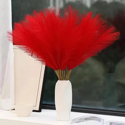 Immagine prodotto di 30 fiori secchi, pampas, decorazione, 55 cm, colore rosso, stile bohémien, ideali per matrimoni e soggiorni