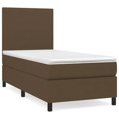 Image de vidaXL Lit boxspring avec matelas brun foncé 100x200 cm Tissu