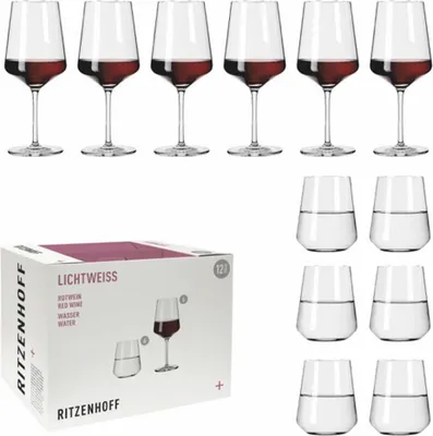 Image de Ritzenhoff Set de verres blanc lumière 12 pièces Julie rouge, 6 verres à vin rouge et 6 verres à eau, verre en cristal, transparent, 6111002