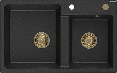 Produktbild von Mexen Tomas 2-Becken-Granit-Spülbecken 800 x 500 mm, Schwarz/Silbermetallic, Siphon Gold - 6516802000-73-G