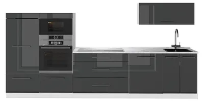 Produktbild von Küchenzeile Vicco Fame-Line Anthrazit Hochglanz/Weiß 340 cm, AP Marmor, Model 64529