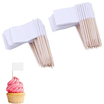 100 Kraftpapier-Fähnchen-Zahnstocher, Mini-Etiketten, weiß