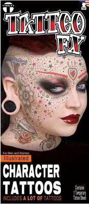 Produktbild von Illustrated Face Klebe-Tattoos - Fasching Halloween Karneval