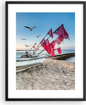 Produktbild von Gerahmtes Poster - Schwarzer Rahmen - £ódŸ Küste Möwen - 40x50 cm - Wand Bild - Wanddeko - Wandbilder - Kunstposter - Wandposter - Bilderrahmen - Bilder - Kunstdruck - Wanddekoration - P2BPA40x50-4779