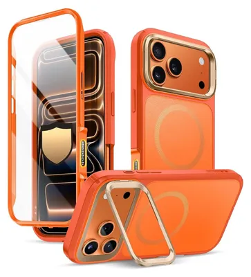 Immagine prodotto di Custodia per cellulare + vetro 9H per iPhone 17 Pro Max, Supcase i-Blason Ares Flip Mag SPG (CC) con MagSafe, Arancione-Dorato