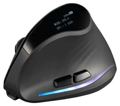 Image de Souris Bluetooth sans fil Zelotes avec écran, souris sans fil rechargeable, 4000 DPI, BT 5.0/3.0 + 2,4 GHz, 7 boutons avec récepteur USB, RGB, souris ergonomique verticale sans fil pour ordinateur portable, PC, tablettes