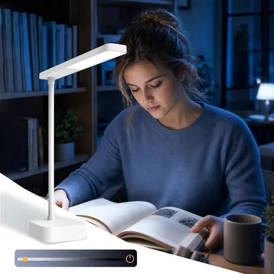 Image de Lampe de bureau LED sans fil, idéale pour le travail à domicile, de couleur blanche, avec une température de couleur réglable à 5000K et rechargeable via USB-C