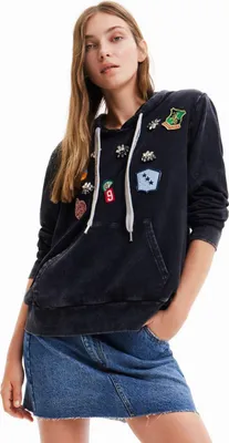 Produktbild von Desigual Stamps Damen Sweatshirt schwarz mit Patches XS