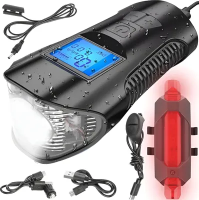 Obrázok produktu pre Trizand 12044 Vodeodolné LED svetlo na bicykel USB, tachometer, el.zvonček 150db