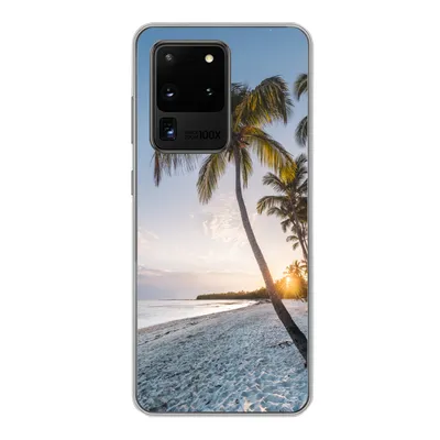 Produktbild von MuchoWow® Handyhülle Schutzhülle Hülle für Samsung Galaxy S20 Ultra Strand - Sonnenuntergang - Palme Silikon Softcase Handy Hülle - Karteninhaber
