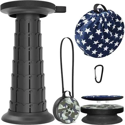 Image de Ibenzoa® : Tabouret pliable et réglable en hauteur, avec coussin de siège – Hauteur réglable de 9 à 52 cm, capacité de charge jusqu'à 250 kg, poids : 1 kg, compact, idéal pour le camping et le jardin, avec sangle de transport incluse