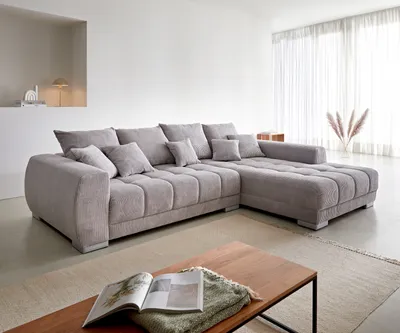 Produktbild von DELIFE Ecksofa Josea 300x220 cm Cord Silbergrau Ottomane rechts