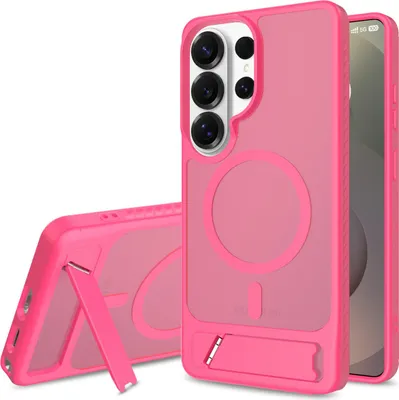 Image de Coque magnétique pour Samsung Galaxy S26 Ultra, coque translucide mate résistante aux chocs avec support, compatible avec MagSafe Rose