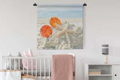 Produktbild von MuchoWow® Wandteppich Wandbehang Strand - Muscheln - Seesterne 90x90 cm Tapisserie Dekoration Wandtuch - Wandaufhänger