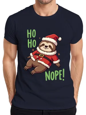 Productafbeelding van HO HO NEE! Grappig kerstcadeau met een luie luiaard, schattig, heren T-shirt, marineblauw, maat L