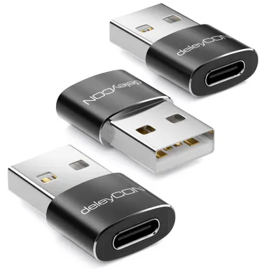 Produktbild von deleyCON USB C Adapter, 3 Stück, C Buchse auf A Stecker - Schwarz