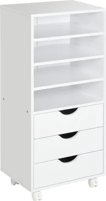 Produktbild von Vinsetto Bürokommode mit 3 Schubladen und 4 offenen Regalen, Schreibtischschublade mit Rollen für Büro, Arbeitszimmer, 38 x 40 x 86,8 cm, Weiß