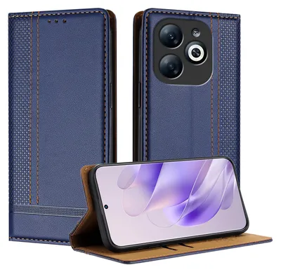 Immagine prodotto di Custodia per Infinix Smart 8 Pro in pelle con funzione stand blu