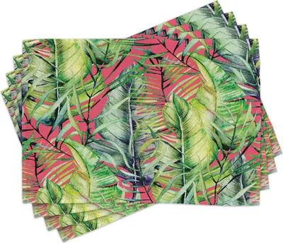 Zdjęcie produktu dla ABAKUHAUS Egzotyczne podkładki, tropikalny układ liści plantacji na Hawajach, 30 x 45 cm, koralowo-zielone jasnozielone