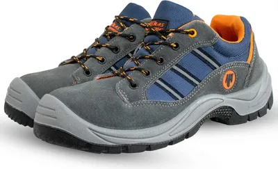 A pair of work shoes on a white background.