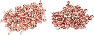 Productafbeelding van 100 sets metalen knopen, knopen, rosé goudkleurig, sterke glans, hoge hardheid, geschikt voor leer, voor doe-het-zelf projecten, riemen, 6 x 8 mm