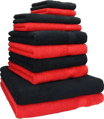Produktbild von Betz 10-tlg. Handtuch-Set PREMIUM CLASSIC 2 Duschtücher 4 Handtücher 2 Gästetücher 2 Seiftücher Farbe: rot & schwarz