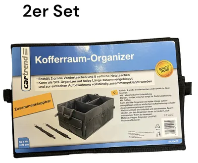 Produktbild von 2er Set Cartrend Auto-Organizer zusammenklappbar Kofferraumtasche Autotasche Box Schwarz