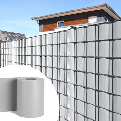 Produktbild von LZQ 65m x 19cm PVC Sichtschutzstreifen Sichtschutzfolie Doppelstabmatten mit 30 Befestigungsclips Sichtschutzmatte Grau