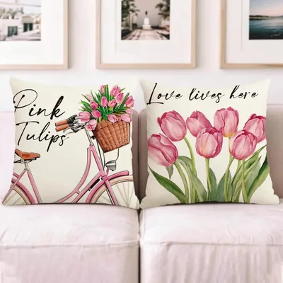 Immagine prodotto di Cuscini decorativi, motivo floreale, poliestere, set da 2, 45x45 cm