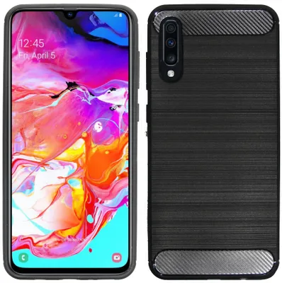Produktbild von cofi1453® Silikon Hülle Carbon kompatibel mit SAMSUNG GALAXY A70 (A705F) TPU Case Soft Handyhülle Cover Schutzhülle Schwarz