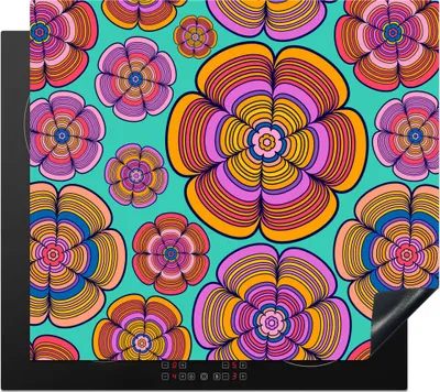Produktbild von KitchenYeah© Herdabdeckplatte Design - Flower Power - Farben , 58x51cm, Küche Deko, Glaskeramikkochfeld Herdabdeckung, Abdeckplatte fùr Kochfeld