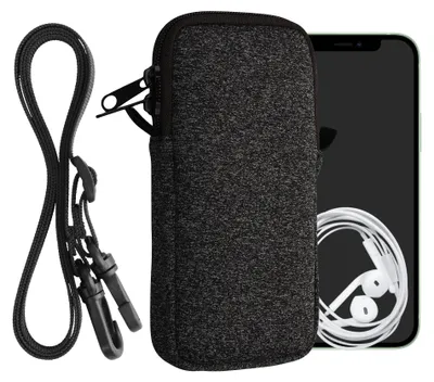 Produktbild von kwmobile Handytasche für Smartphones XXL - 7" - Neopren Handy Hülle Anthrazit Weiß mit Kordel - Handy Tasche mit Handykette 17,7 x 8,5 cm Innenmaße