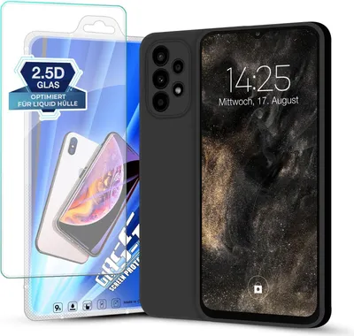 Produktbild von Hülle für Samsung Galaxy A23 5G mit 9H Displayglas Displayschutz Plus Case Cover Bumper Silikon Softgrip Schutzhülle Farbe: Schwarz