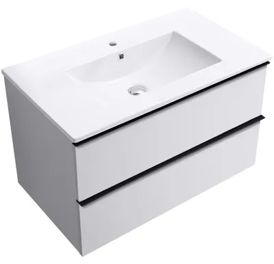 Imagen del producto de Mueble de baño Velora, blanco mate, con tirador  + lavabo de cerámica Todo, dimensiones: 81 x 55 x 46,5 cm