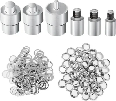Image de Kit presse à œillets - Presse manuelle avec 3 formes de découpe (6/10/12 mm) et 1500 œillets pour tissus et cuir - Idéal pour les projets DIY, les rivets et les boutons-pression