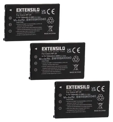 Produktbild von EXTENSILO 3x Akku Ersatz für Casio NP-20 für Kamera (700 mAh, 3,7 V, Li-Ion)