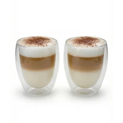 Produktbild von BigDean 2x 300ml doppelwandige Latte Macchiato Gläser Borosilikatglas - doppelwandige Kaffeegläser Cappuccino Gläser doppelwandige Gläser Kaffeegläser