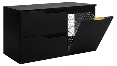 Produktbild von Rodan Waschbeckenunterschrank 100cm - mit Platte & Wäschekorb - Schwarz Matt - MODERN