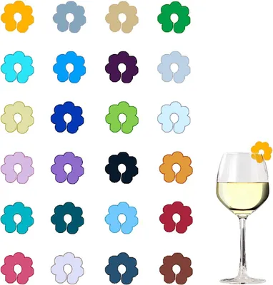 Immagine prodotto di Segnaposto in silicone riutilizzabili per bicchieri da vino - Set da 24 - Ideali per tazze e bicchieri