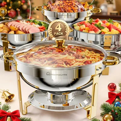 Zdjęcie produktu dla Zestaw do bufetu z podgrzewaczami – zestaw do utrzymywania ciepła potraw – naczynie do bufetu – podgrzewacz do żywności – pojemnik do utrzymywania ciepła – zestaw 4-elementowy